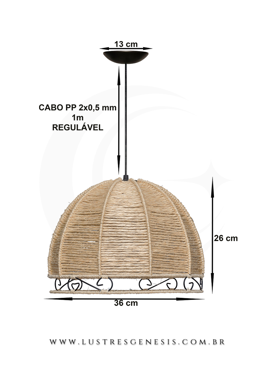 Lumin&aacute;ria Pendente Palha Coroa Grande Bege Natural Modelo R&uacute;stico 36cm para Sala de Jantar Sala de Estar Quarto Living